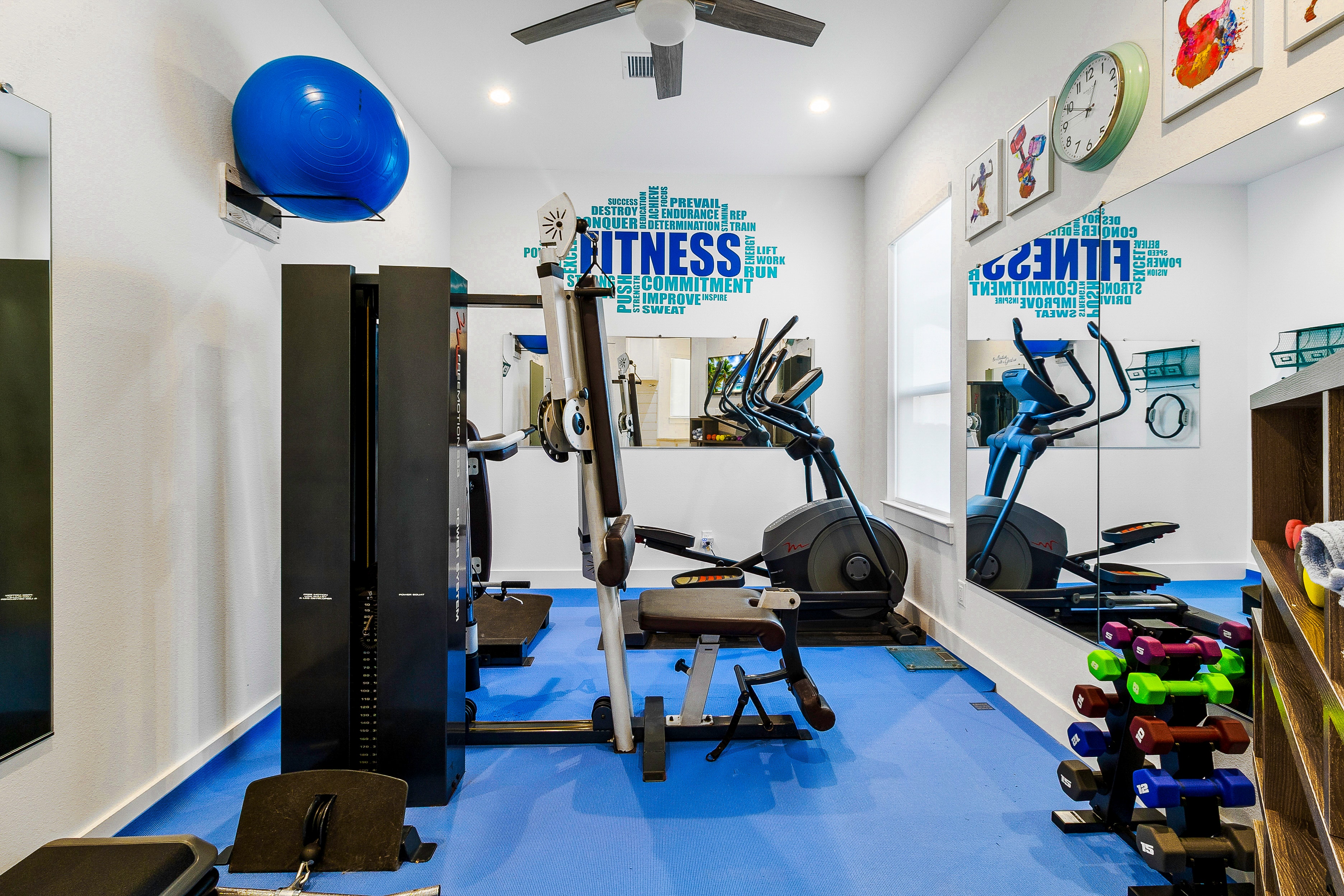 Home gym with exercise equipment