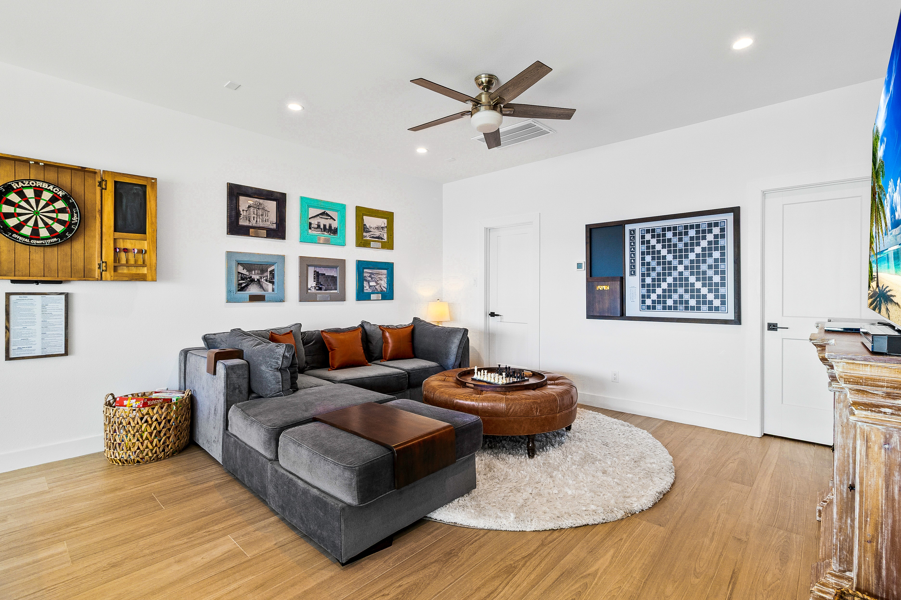 Modern game room with sectional sofa