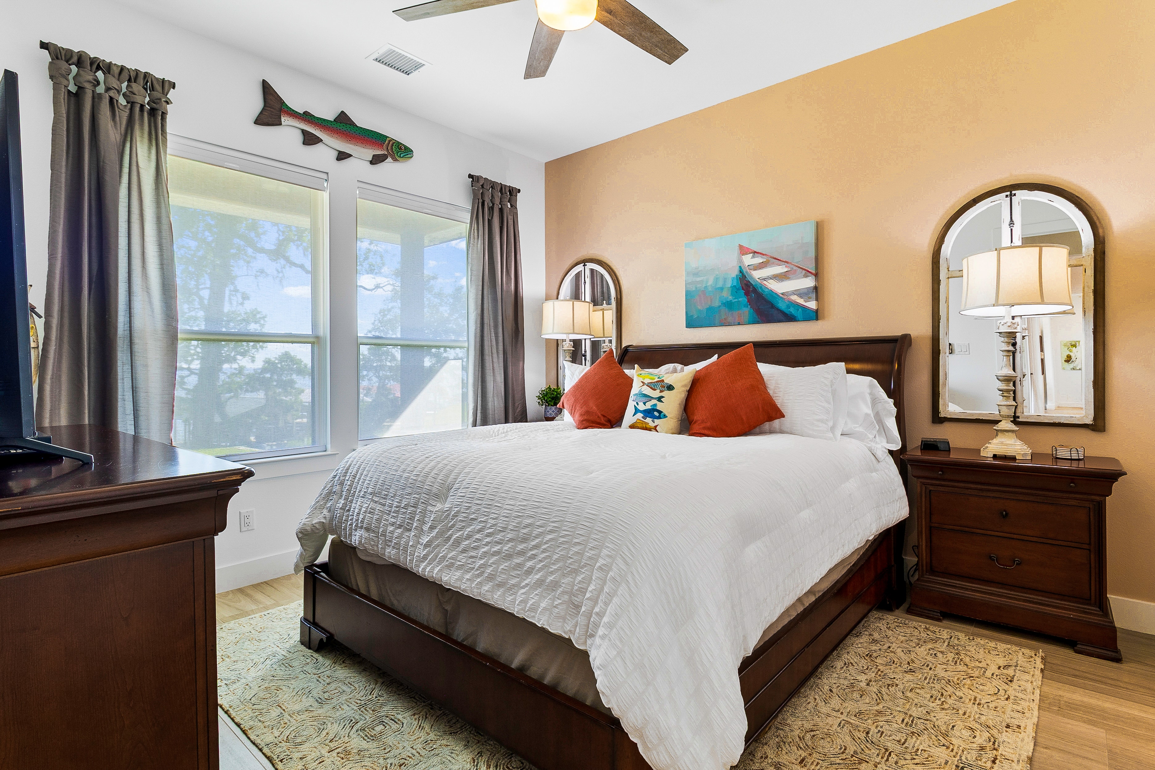 Nautical themed bedroom with bunk beds