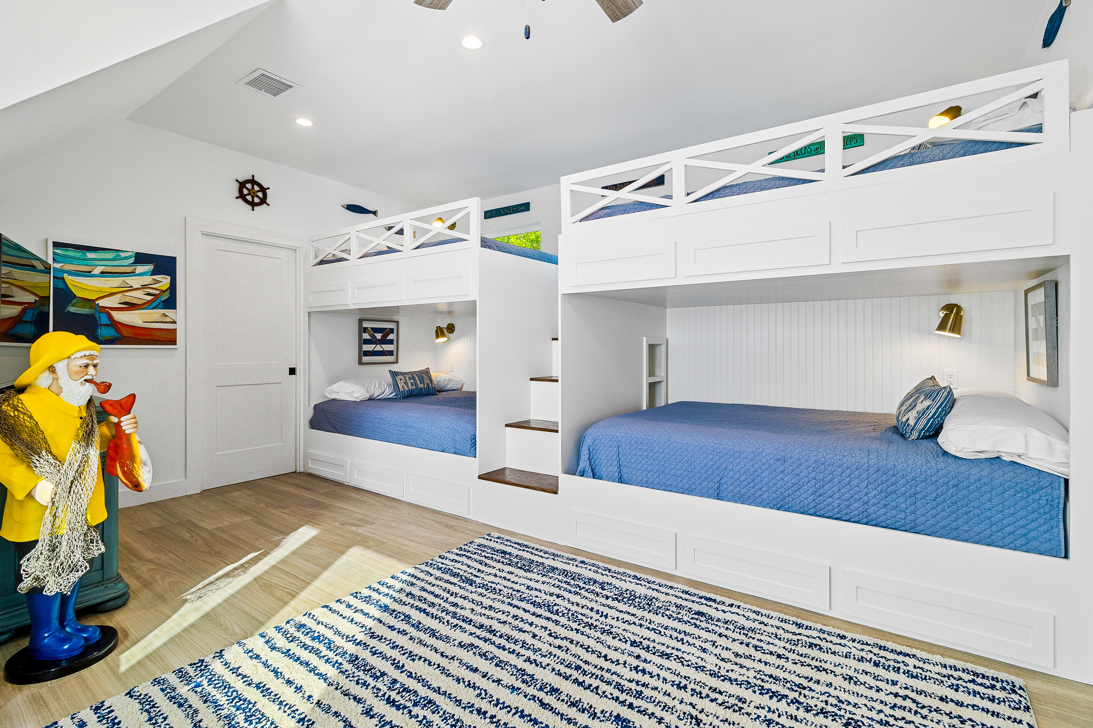 Nautical themed children's bedroom with bunk beds
