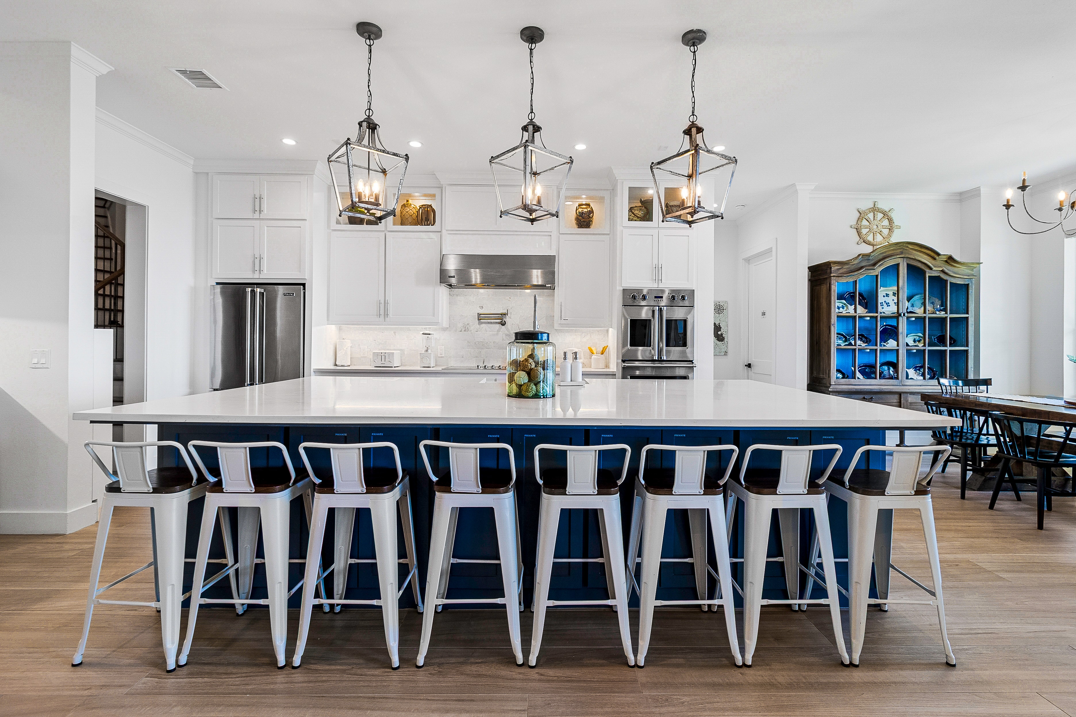 Kitchen island with pendant lights